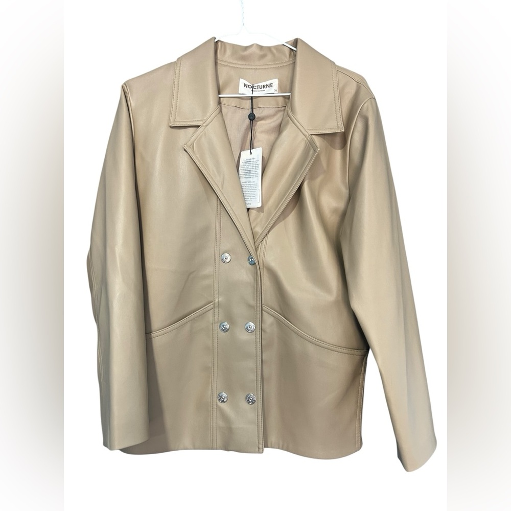 NOCTURNE Double Breasted Pleather Beige Blazer Jacket Pockets NWT Size XS